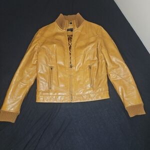 Steve Madden Vintage Mustard Colored 100% Leather Moto Jacket